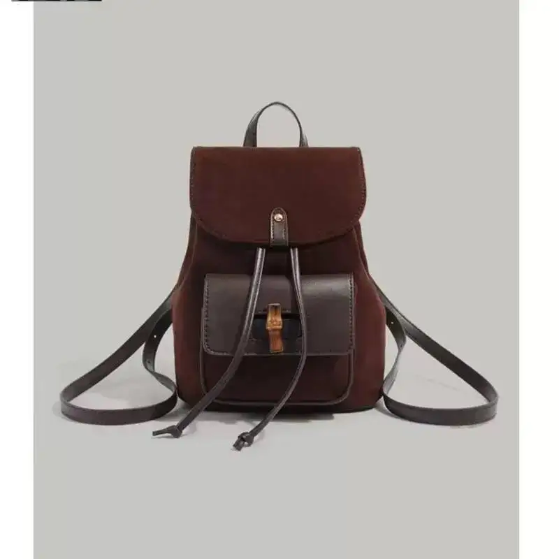 Bloom Hot Girls Brown Mini Backpack Women New Retro Versatile Suede Chic Y2k Backpacks Female Vintage Casual Mochila Aesthetic