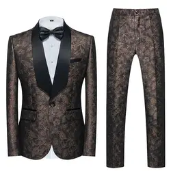 J23 New multi-color gold silk jacquard men's suit two-piece dress groom suit