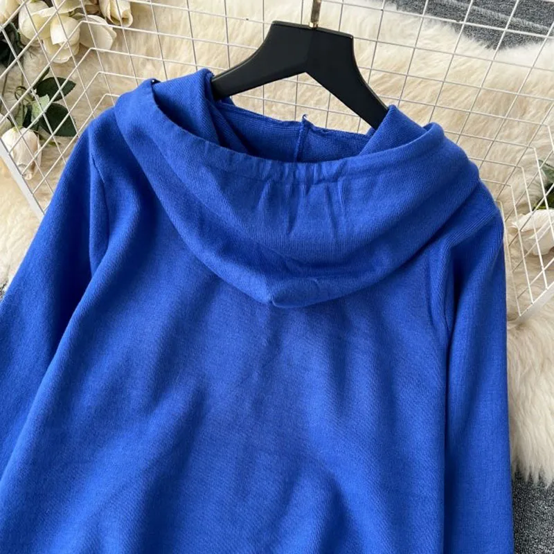 Spring Knitted Tracksuit 2 Piece Sets Knitwears Hoodie Tops Conjuntos Knit Soft High Waist Wide Leg Pants Outfits Korean Suits