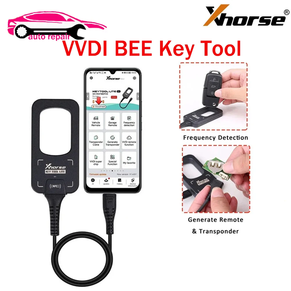 Xhorse VVDI BEE Key Tool Lite Frequency Detection Transponder Clone with 6 XKB501EN Wire Key Support Android with Type C Port