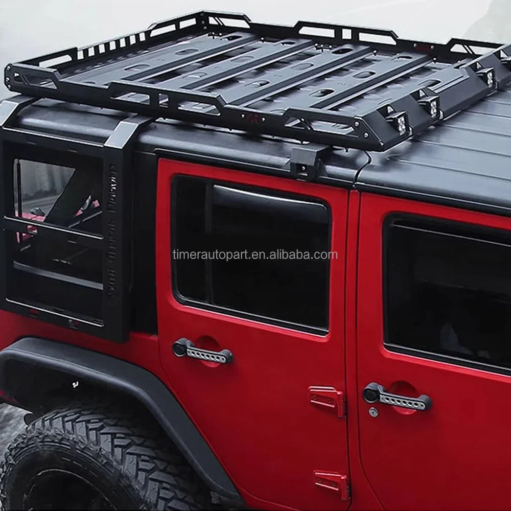 Offroad 4X4 Jeep Wrangler Rooftop Cargo Carrier Roof Rack Basket With 2 Ladders And Led Lamps For Wrangler Jl Jk