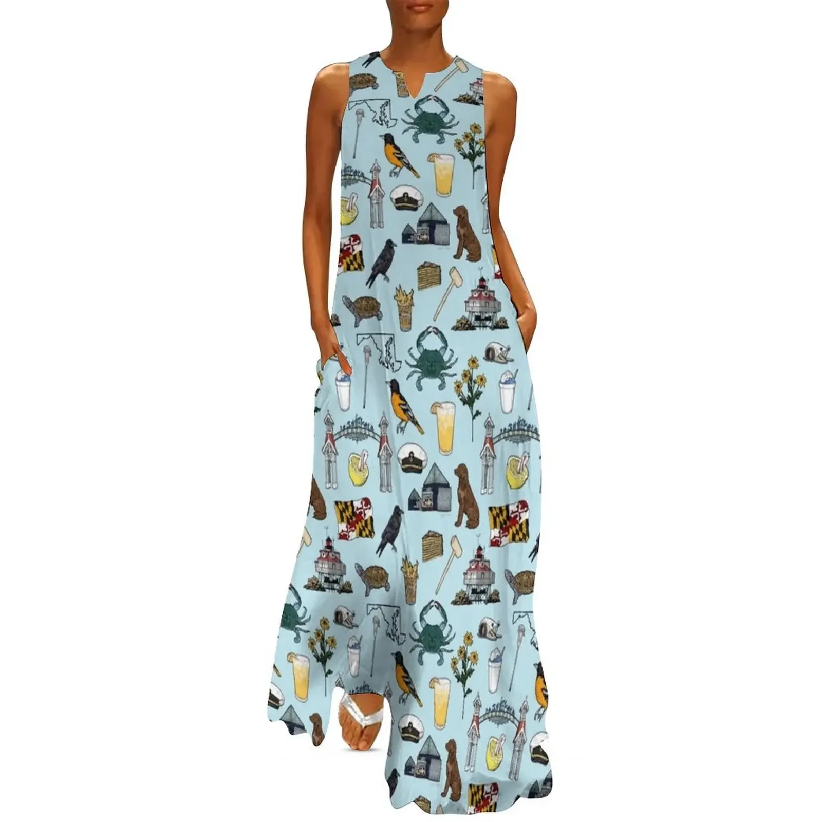 

Maryland Pattern - Blue Long Dress Women's clothing elegant party dress for women 2025 summer dresses women 2025 Dress
