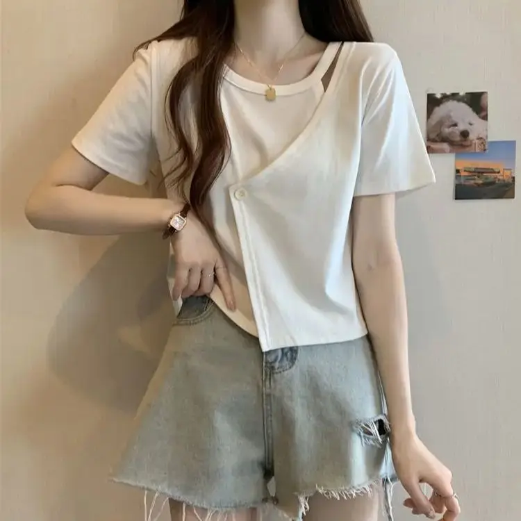 

Design Minority Summer T-Shirts Solid Women 2023 Loose Short Sleeve Chic Casual All Match High Street