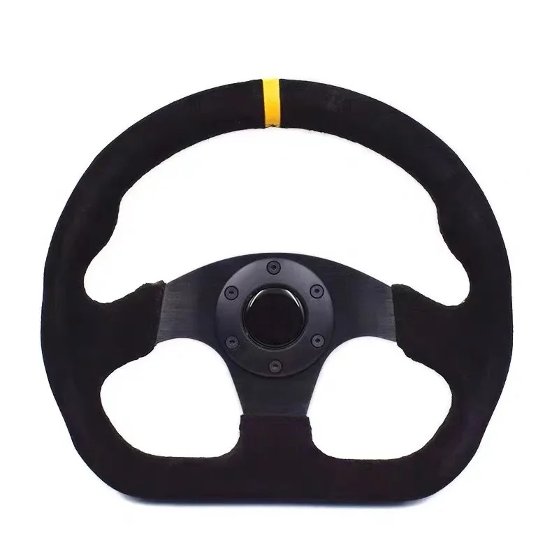 Volant de course en daim de 13 pouces, rallye, drift, fond plat, forme en D, paroi profonde, 3 branches, accessoire intérieur de voiture universel modifié