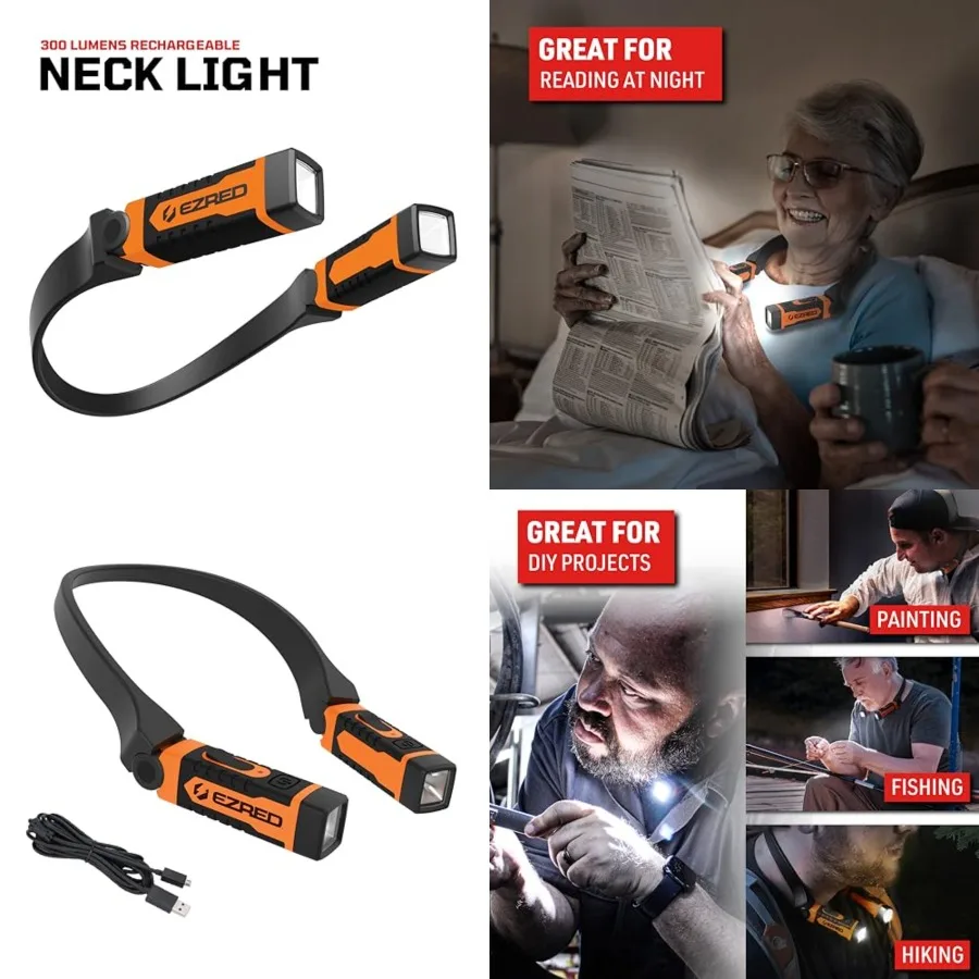

NK15-OR ANYWEAR Rechargeable Neck Light for Hands-Free Lighting,,Perfect Light for Mechanics, Camping, Hunting, DIY Projects, R