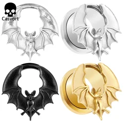 Casvort 2PCS Halloween Bat Ear Tunnels Plugs Piercing Gauges for Women Men 316 Stainless Steel Saddle Gauges Earrings Gift