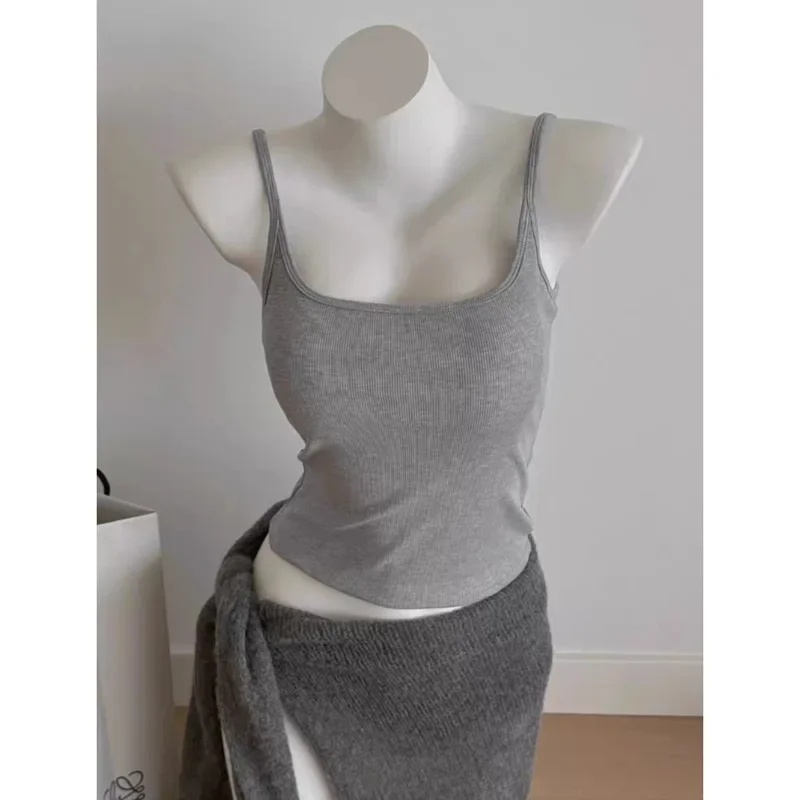 Beautiful back pure desire wind halter sling vest women's summer wear with chest pad advanced sense beautiful short top