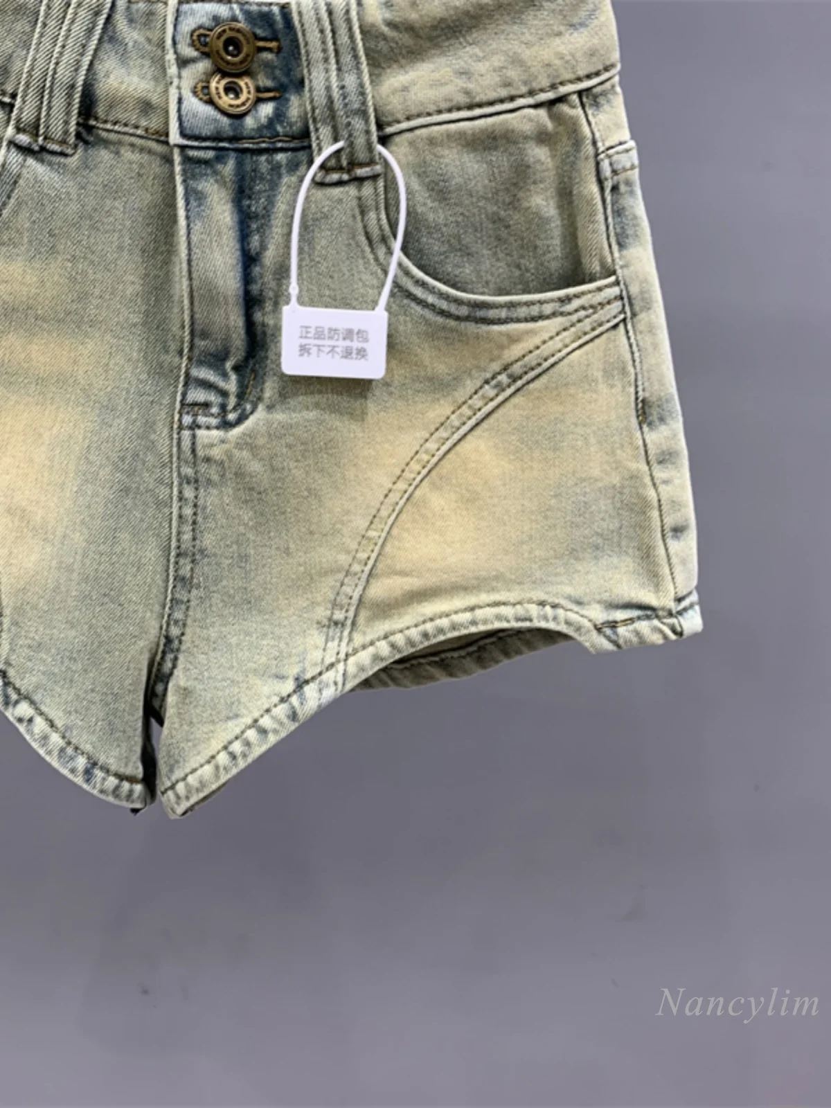 Irregular Retro Hot Girl Denim Shorts Women 2024 Summer New High Waist Slimming A- Line Wide-Leg Hot Pants