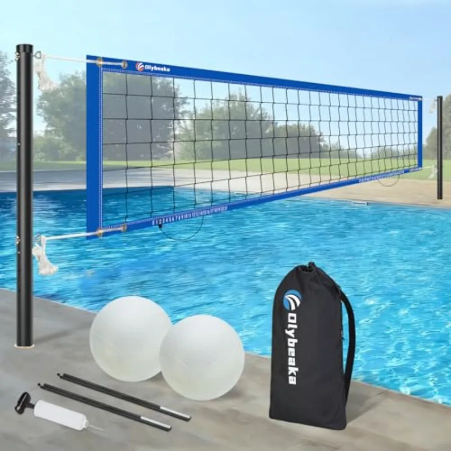 

Inground Pool Volleyball Net Set with Max 26 FT Adjustable Length, 3 Heights Adjustable Outdoor Volleyball Set for Pool with 2