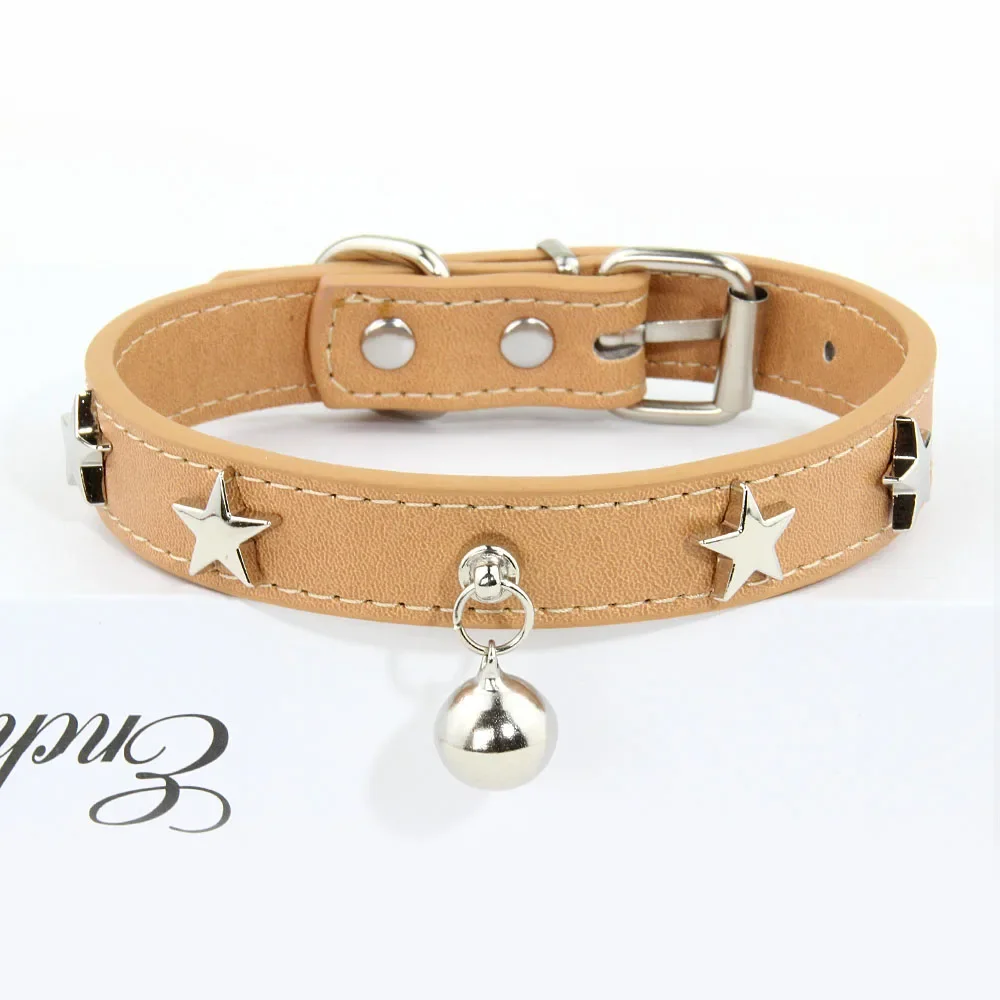 Star Rivets Pet Dog Collar With Bell Leather Puppy Collars For Small Medium Dogs Cat Collars Chihuahua Neck Strap Dropshipping