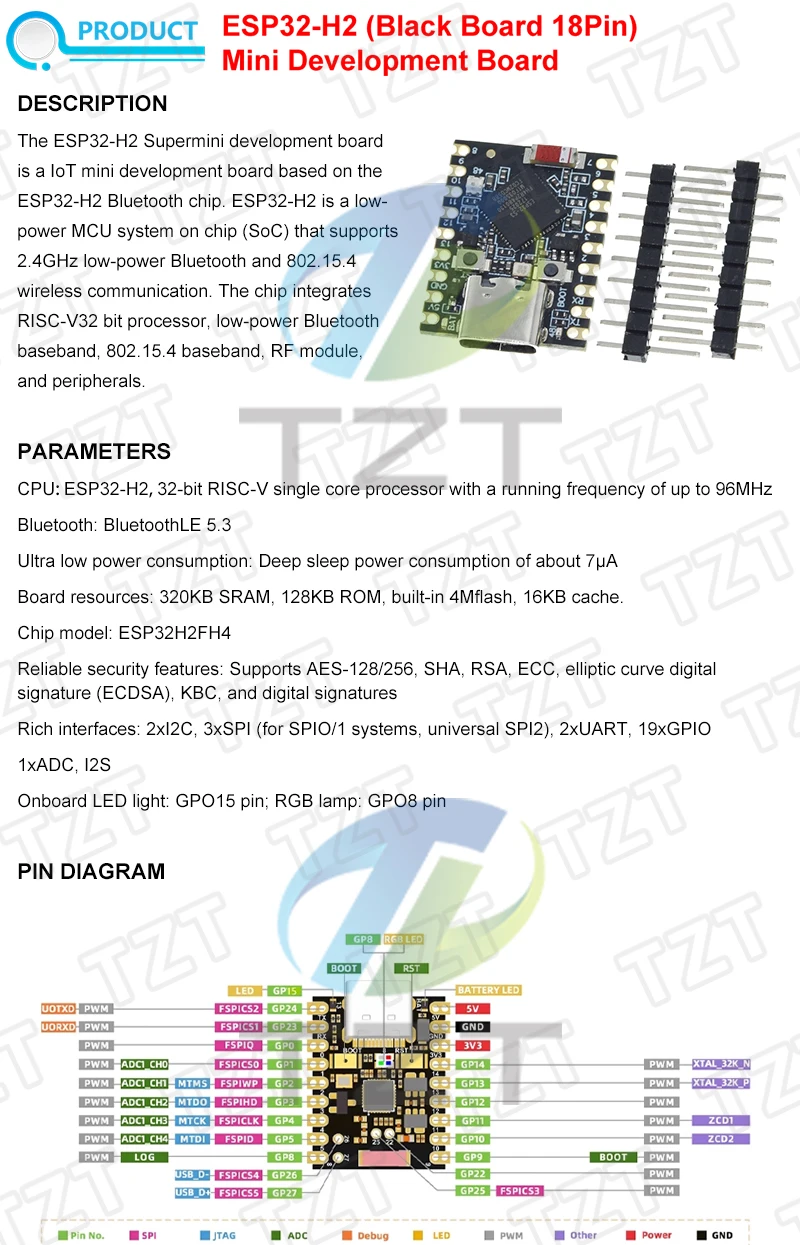 ESP32-C3-Zero ESP32-S3-Zero ESP32-C6 ESP32-H2 ESP32 SuperMini WiFi + Bluetooth ESP32 Entwicklungsboard ESP32 C3 S3 Erweiterungsplatine – Detail 13