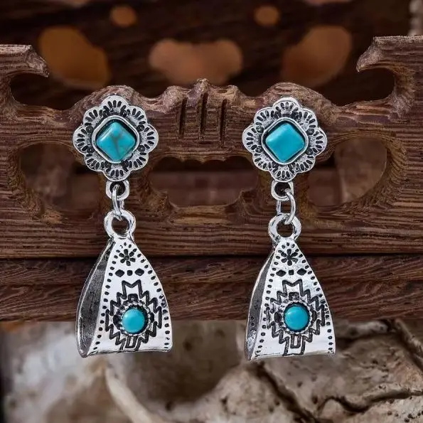 

Серьги MONLOTTI в ретро-стиле с резными тотемами и инкрустацией бирюзой, богемные женские серьги-подвески