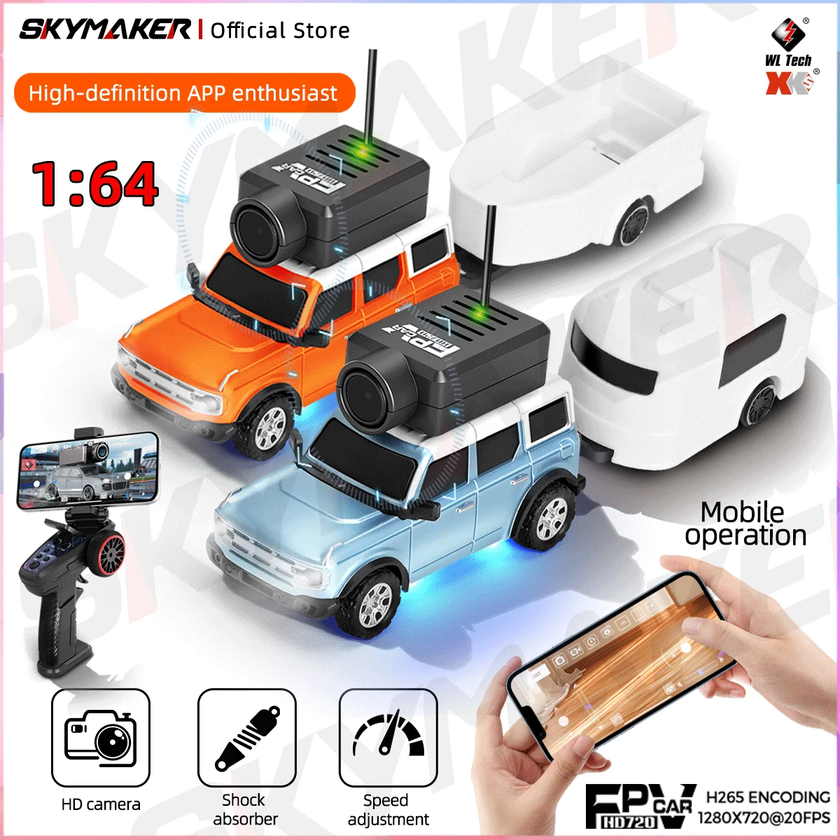 

WLtoys RC Car Mini 6405-C 6405 1:64 FPV with 720P WIFI Camera 2.4Ghz APP Remote Control Mini Truck 1/64 for Adult Kids Gifts