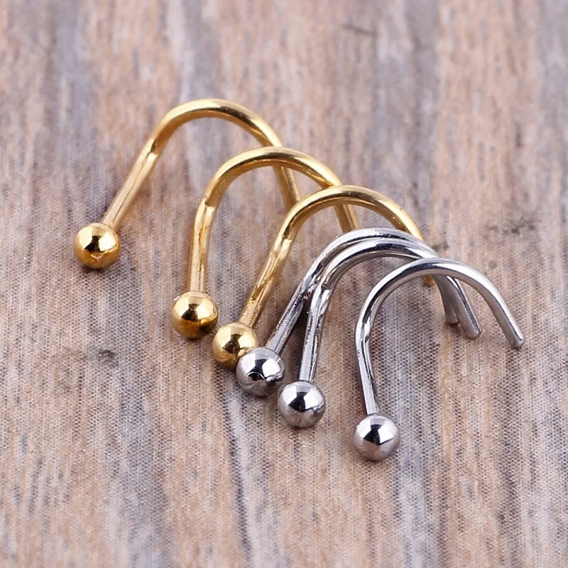 5Pcs Foreign Trade EBAY Hot Style Bent Nose Nail Fashion Contracted Golden Ball Nose Ring Stainless Steel Puncture Accessories