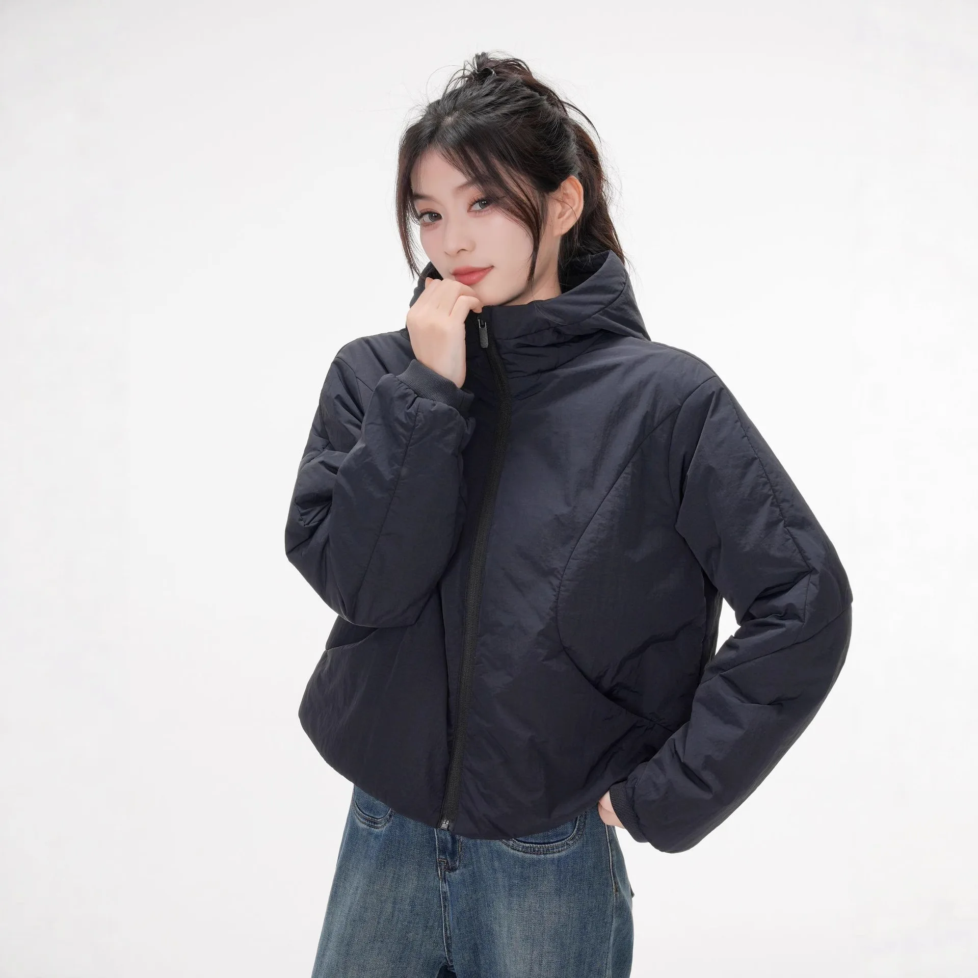 Giacca trapuntata con cappuccio casual antivento per yoga fitness all'aperto di alta qualità pronta per la spedizione