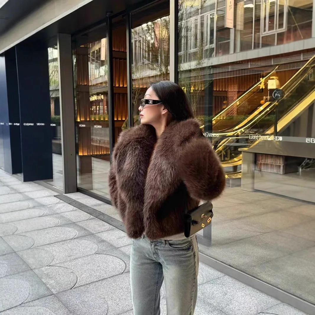 KIDCRKJ, abrigo de piel corto de invierno para mujer, cuello esponjoso, prendas de vestir gruesas de piel Artificial para mujer, chaqueta cómoda de piel sintética para mujer