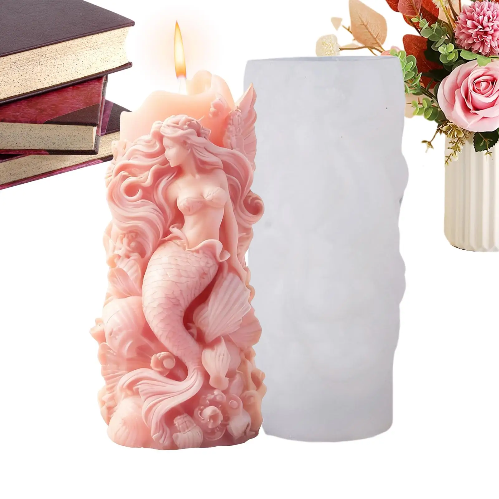 

Candle Molds Mermaid Non-Stick Reusable Table Decor Silicone Candle Molds For Resin Plaster Epoxy Soap Arts & Crafts Table