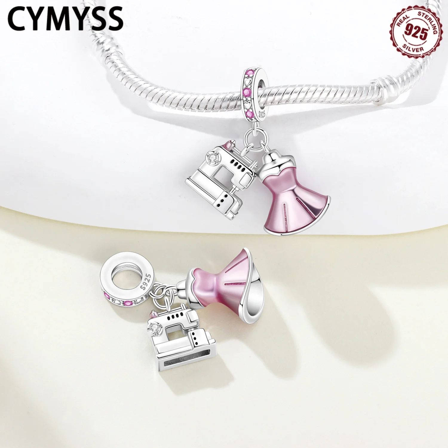 CYMYSS 925 Sterling Silver Sewing Machine Zircon Pendant Fine Birthday Party Jewelry Gift Pink Pendant for Women