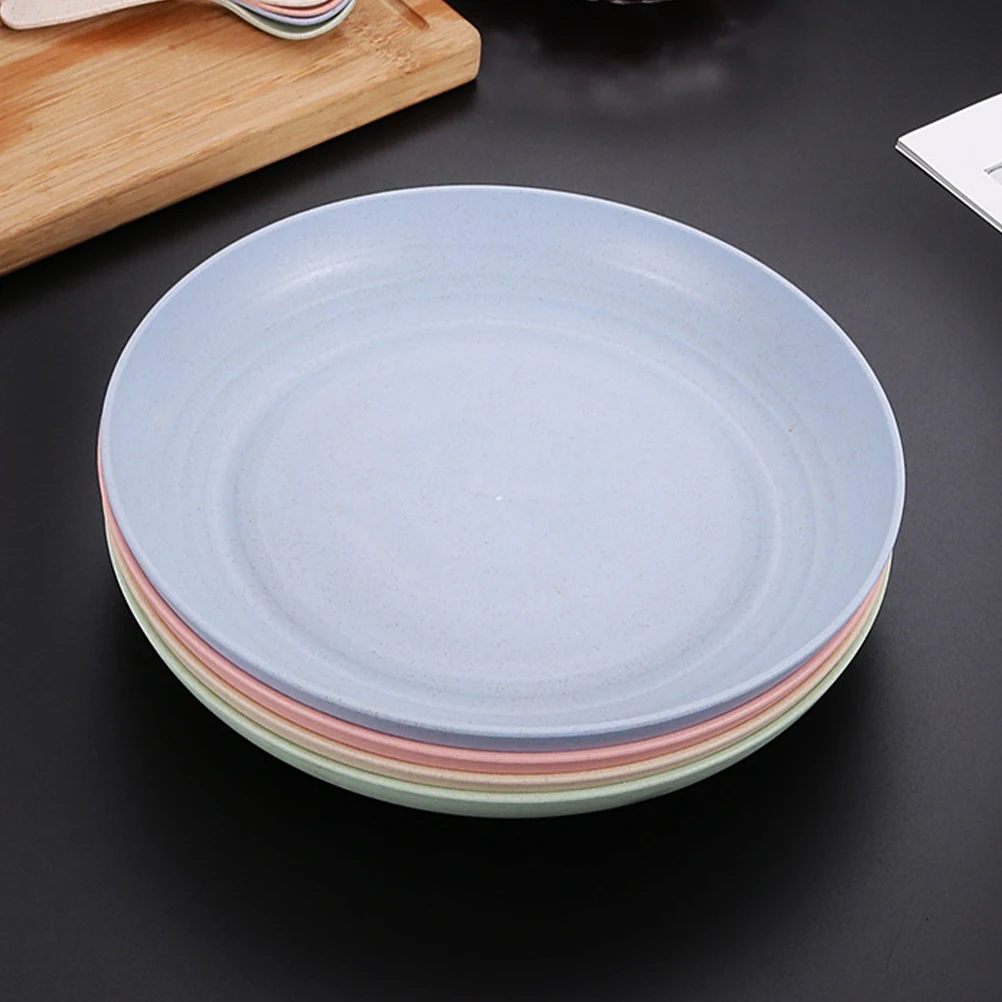 

4pcs 20cm Anti Slip Round Fruit Plates Set Food Container Kitchen Supplies Reusable BBQ Cake Tray Easy Clean Home