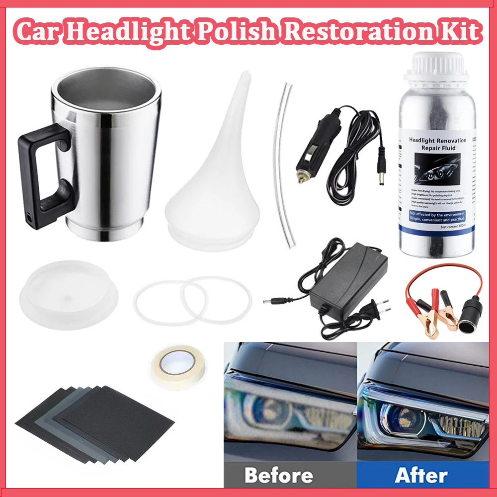Kit de polissage chimique de phares, outil de soins automobiles, ensemble d'outils de voiture en polymère liquide de 800ML, Kit de polissage de rénovation de phares de voiture