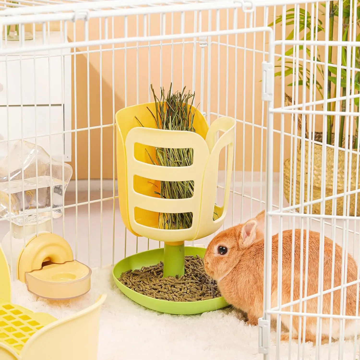 Rabbit Hay Feeders Rack: 2-in-1 Bunny Guinea Pig Food Bowl Grass Food Holder for Small Animal Supplies Chinchillas Guinea Pig Ha view 3