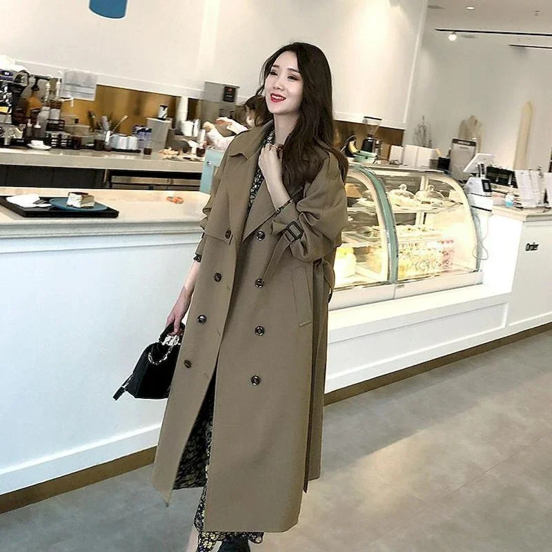 Korean Fashion Long Trench Coats and Jackets Women 2022 Autumn Winter Solid Color Classic Style Women Coat Casual Tops female