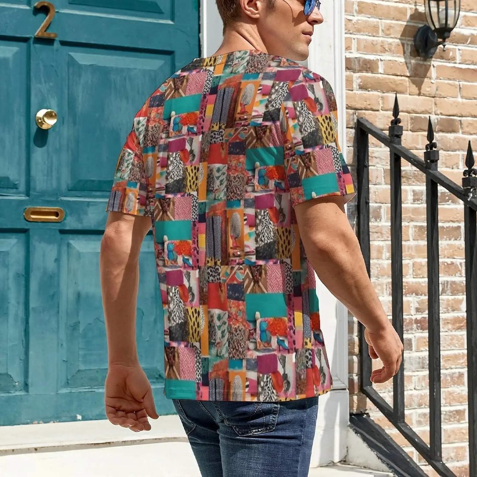 Man Boho Leopard Fabric Patchwork Print T-Shirt Trending T-Shirts Short Sleeve Tops Dropshipping Summer Casual Oversize Clothing