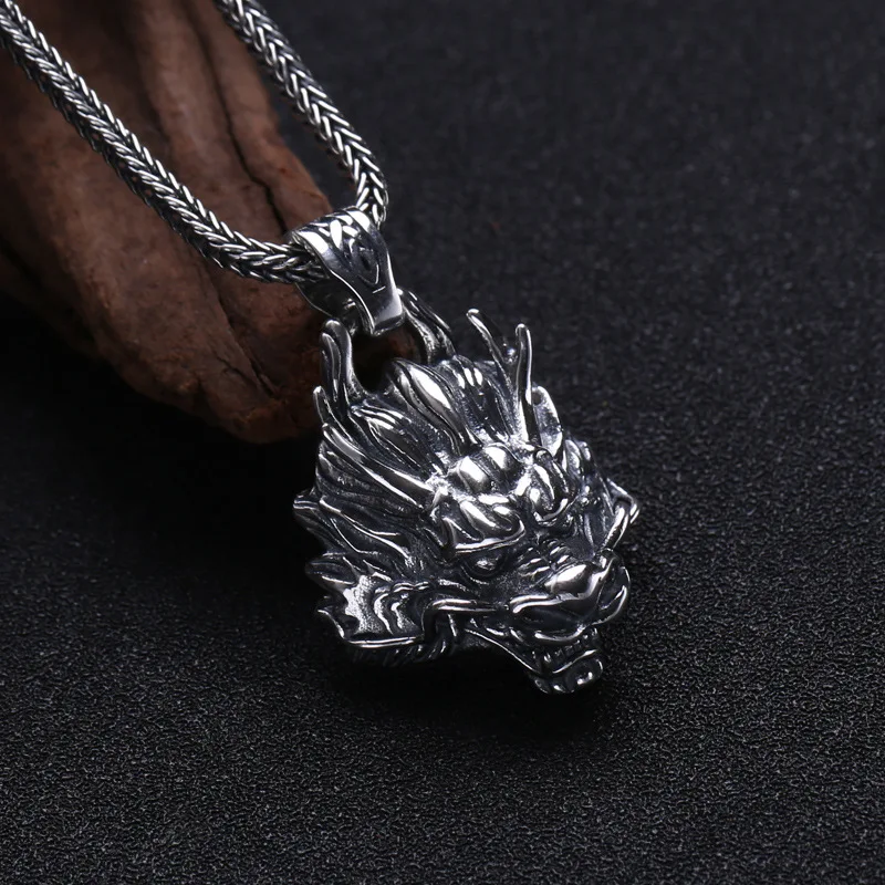 BOCAI New S925 Sterling Silver Jewelry Retro Personality Exaggeration Dragon Head Pendant Ring Men's Selected Gift