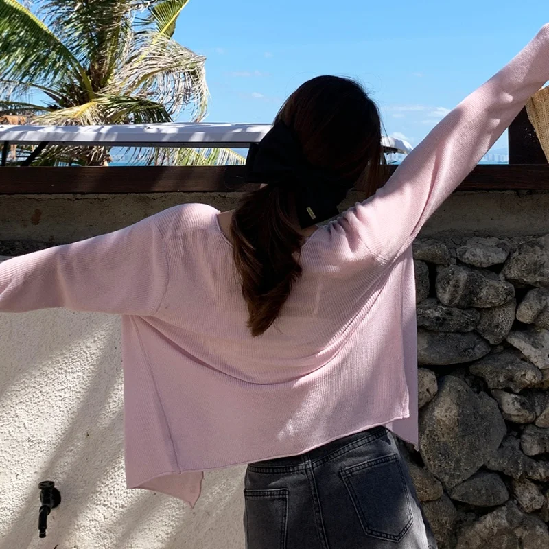 GAODINGLAN estate sottile Cardigan lavorato a maglia donna manica lunga seta ghiaccio protezione solare camicia femminile solido lavoro a maglia