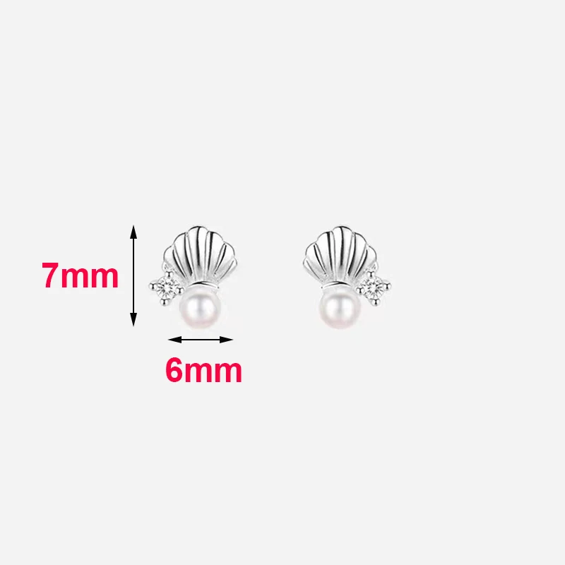 Real 925 Sterling Silver Zircon Pearl Shell Stud Earrings For Women Classic Fine Jewelry Exquisite Accessories In Summer