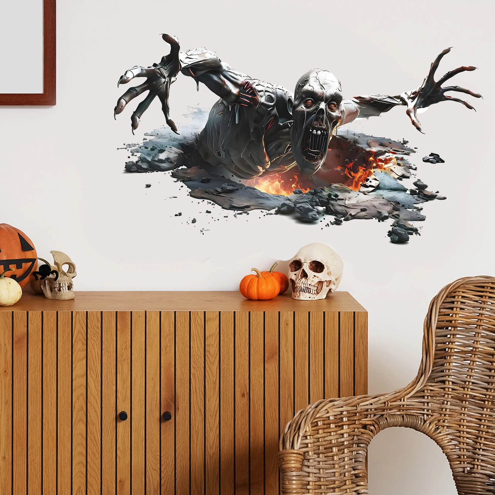 Terrifying Skeleton Zombie Wall Sticker Breaking Through Wall Horror Halloween Decor for House Bar Party Wall Background Decor