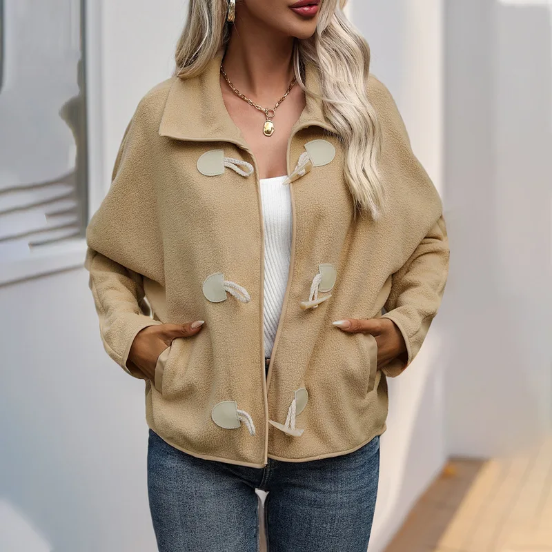 

Women's Street Fashion Short Jacket Coat Loose Fleece Lapel Buckle European American Style Spring Autumn Outerwear