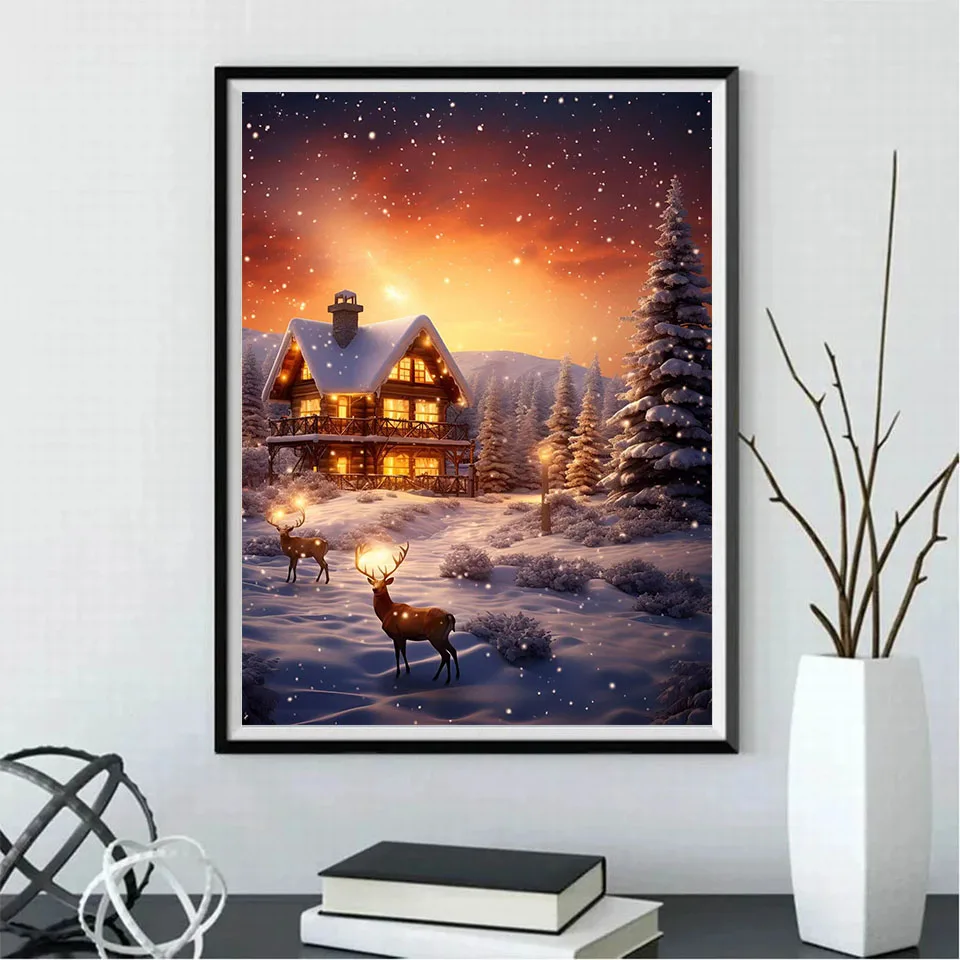 Snow House 5d Diamond Painting Christmas Diy Full Square Round Drill Cross Stitch Diamond Mosaic Art Embroidery Decor For Home