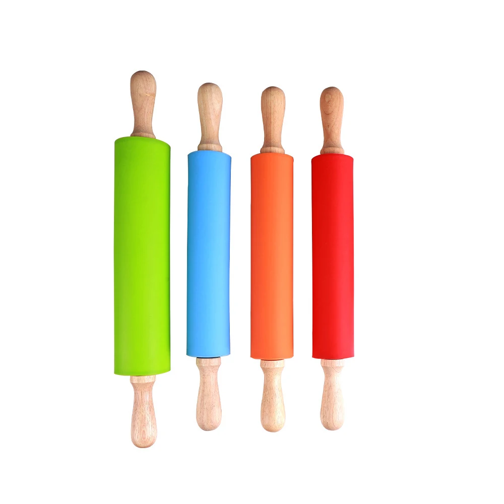 Silicone Rolling Pin Rotating Roller Rolling Pin Kitchen Wooden Handle Rolling Pin Dumpling Skin Pressing Flour Stick BakingTool