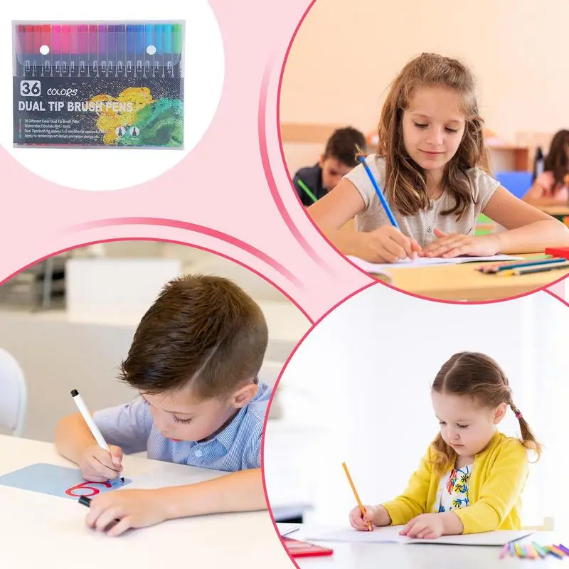 Escova dupla escrita arte marcador canetas kit para crianças, cores, numeradas, ponta dupla marcador canetas, desenho, esboçando