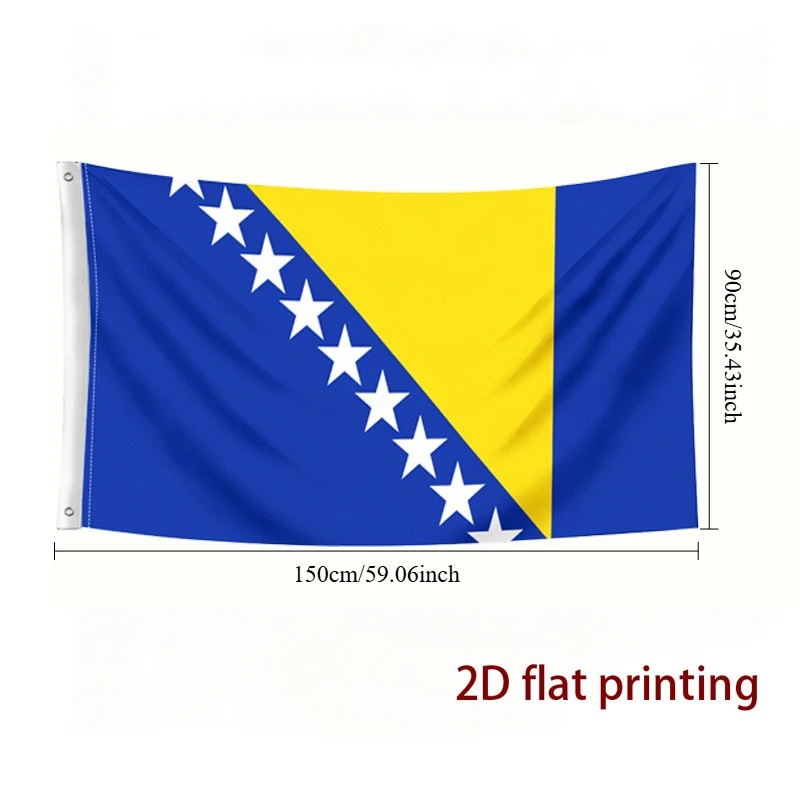 1pc 2D Flat Bosnia and Herzegovina Triangle Flag, Blue Yellow with White Star Pattern, Polyester National Theme Cheering Flag