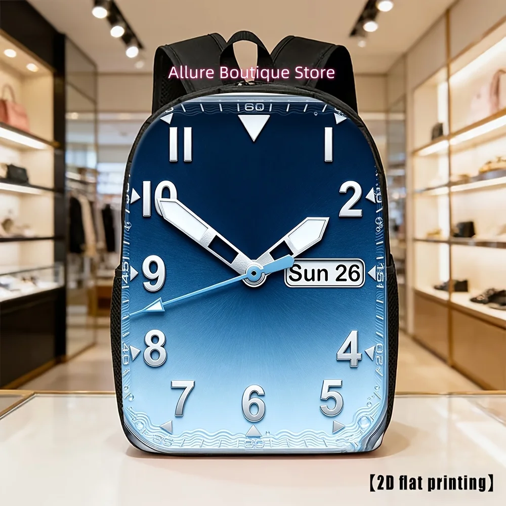Trendy Creative Clock with Date Print Backpack Perfect for Daily Use, School Commuting And Short Outdoor Travel, Ideal for Teen