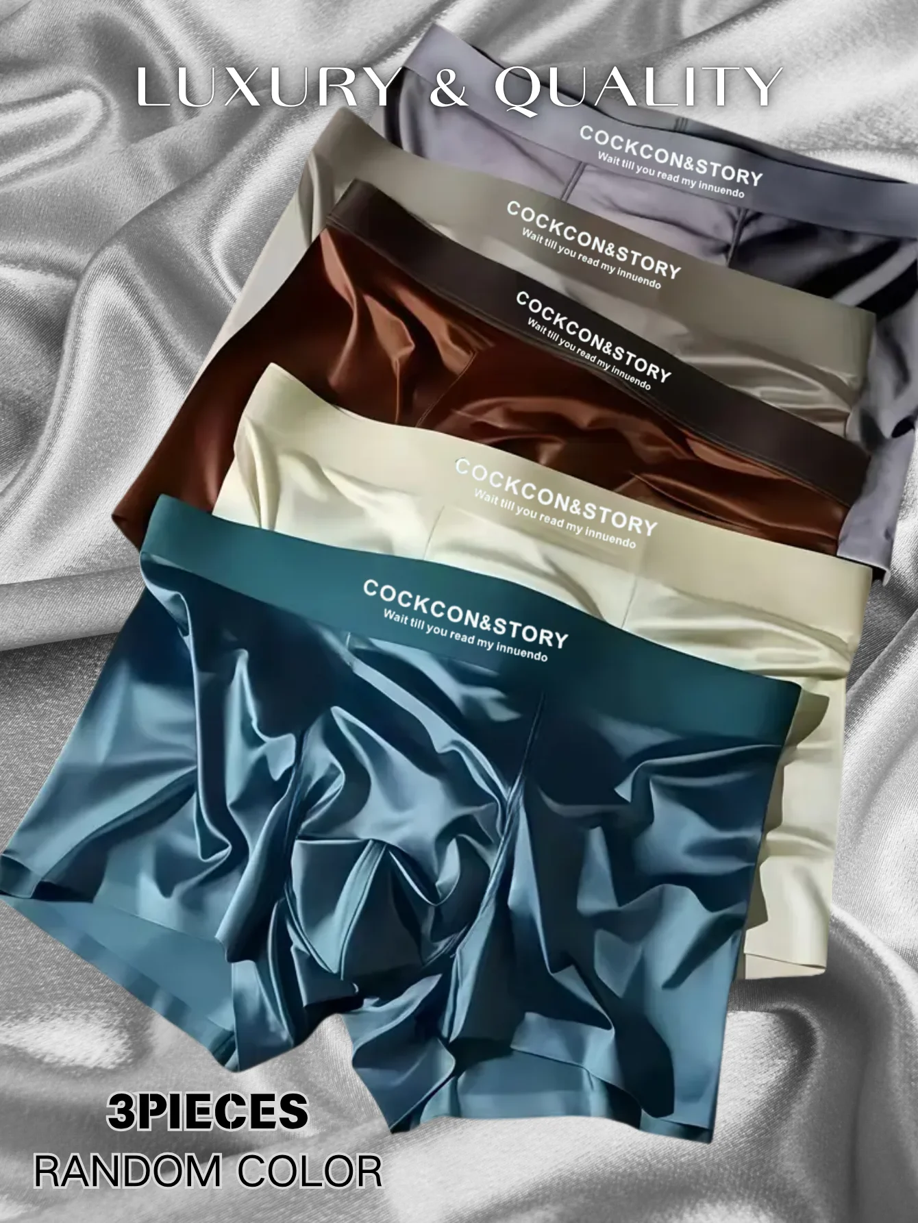 

3Pcs shipped in random colors,men's luxurious, fashionable, high-quality satin underwear, premium texture, smooth, cool feeling