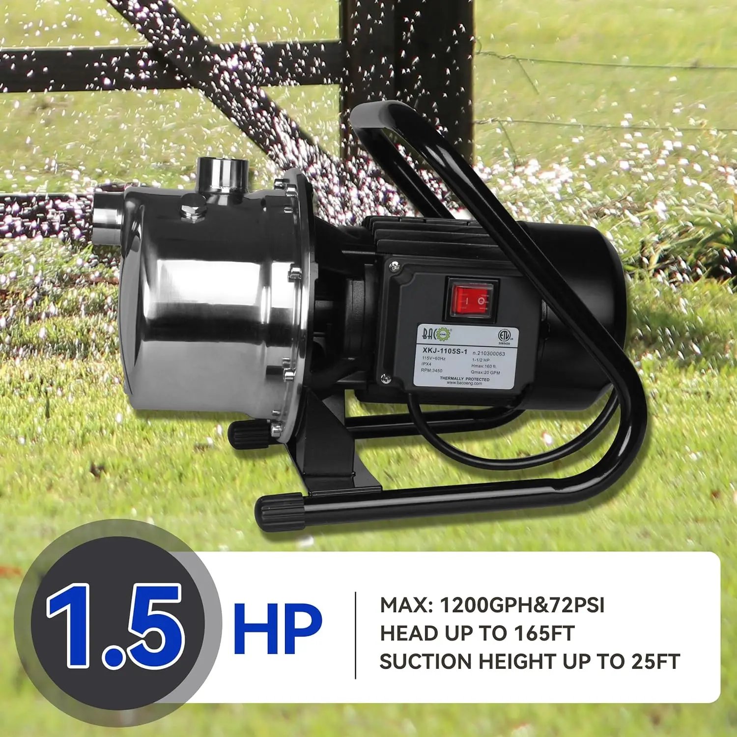 Imagem -02 - Bomba de Transferência de Água de Impulsionador de Pressão de Água Home Portátil Raso 1.5hp 110v 1200gph Aço Inoxidável