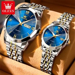 OLEVS-Reloj de pulsera de acero inoxidable para hombre y mujer, accesorio de cuarzo resistente al agua con calendario, complemento masculino de marca de lujo con diseño a escala romana, 9989