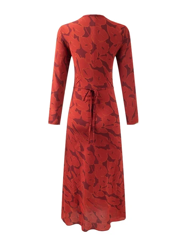 Ele rétro imprimé fleuri longue Sve Dr femmes minceur Sexy coupe Oblique Dr français Sle Polyester décontracté rond Ne
