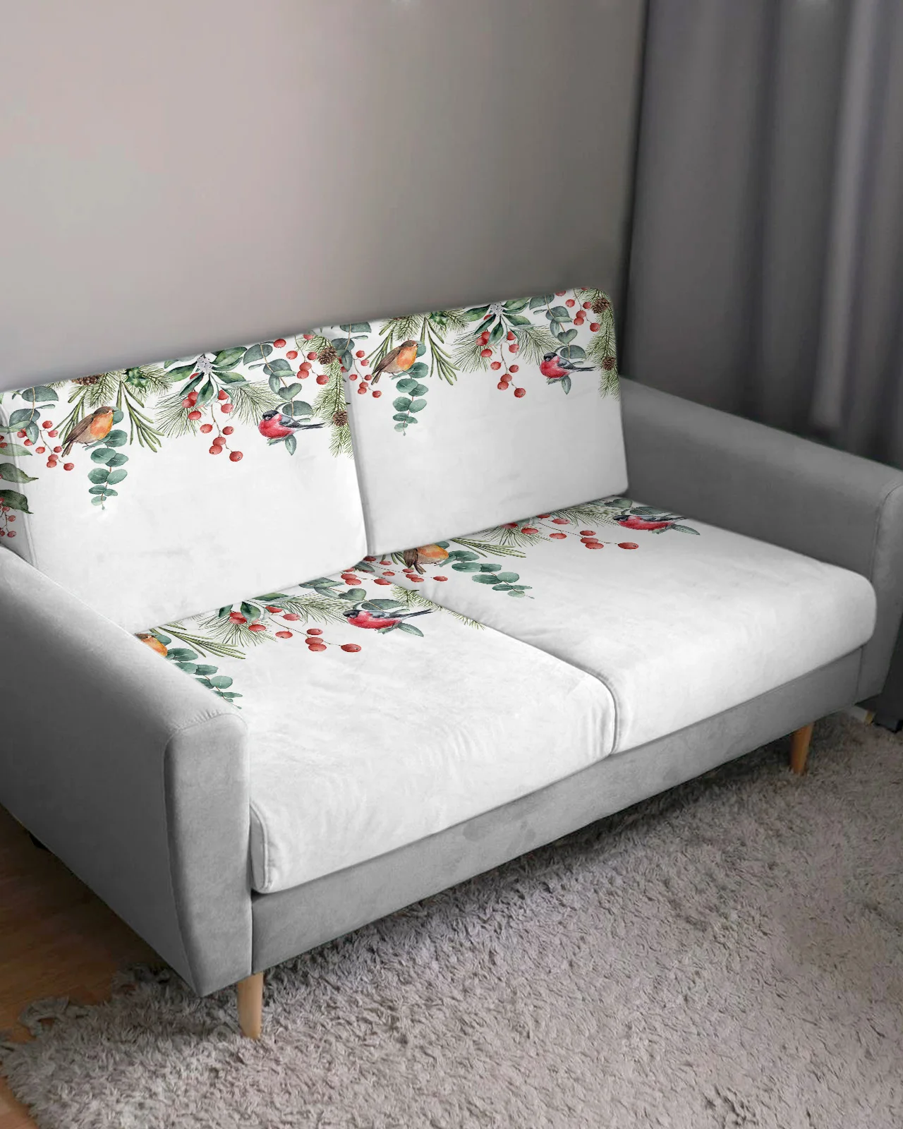 Eucalyptus Berries Robin Sofa Seat Cushion Cover Furniture Protector Stretch Washable Removable Sofa Cover Elastic Slipcovers