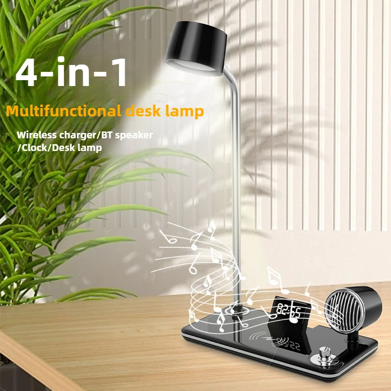 4-In-1 Multi-function Desk Lamp Digital Display Clock 3 Colors Dimmable Table Lamp Wireless Charging Music LED Night Light