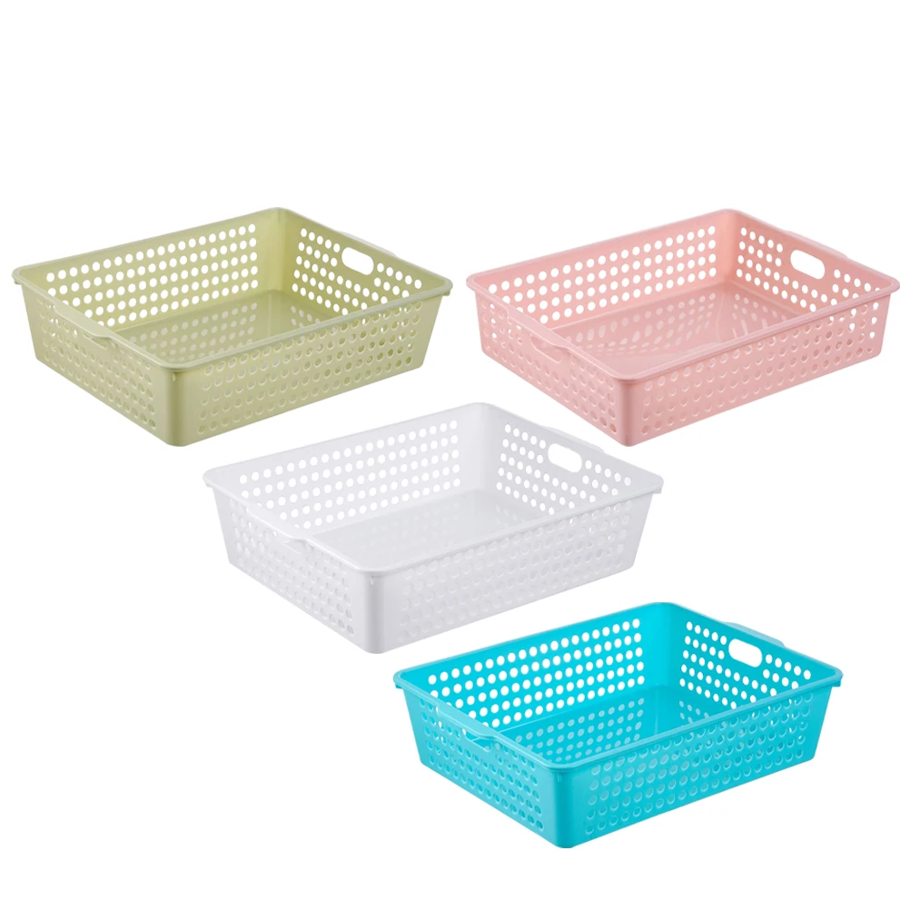 

4Pcs Hard Plastic File Baskets Desktop Organizer Multifunctional Storage Bins Colored Cosmetics Container School Office Sundries