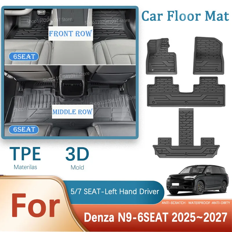 Car Floor Mats For Denza N9 2025 2026 2027 6seat Waterproof Pad Left Hand Driver Cover Foot Carpet Interior Rug Auto Accessories