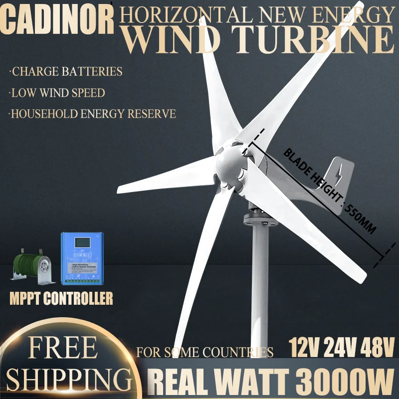 Europe Warehouse 5KW 5 Blades Wind Power Generator 3 Phase AC 5000W 12V 24V 48V Small Wind Turbine for Home With MPPT Controller