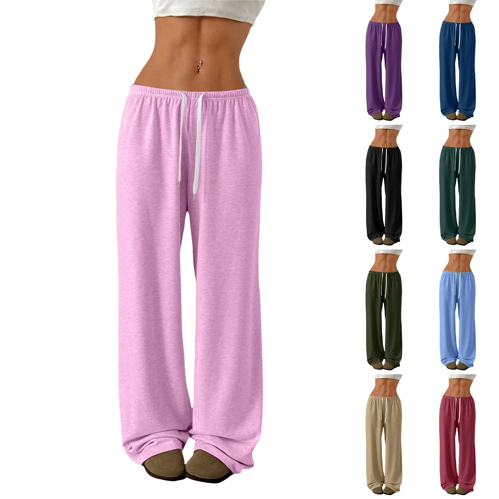 

Women's Casual Drawstring Elastic Waist Pants Comfortable Straight Yoga Loose Solid Color Pants