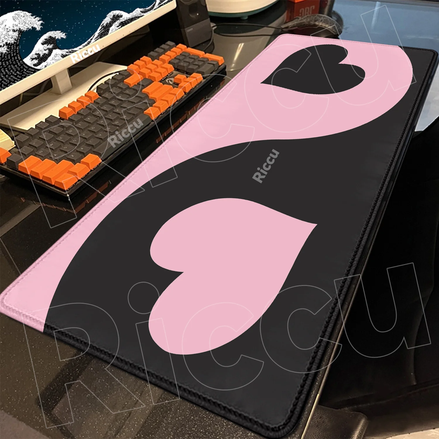 Yin Yang Love Large Mousepad Anti-slip Rubber mouse mat Computer Game Desktop extend pad Mouse Pad Pink & black minimalist style