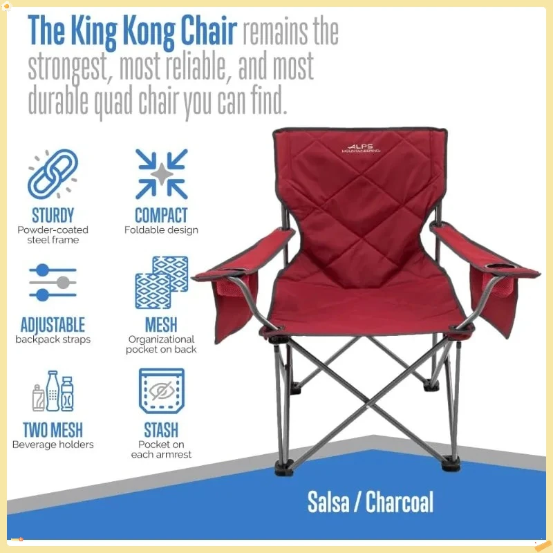 Silla de camping King Kong para adultos, silla plegable compacta y resistente para exteriores con portavasos y bolsillo de malla