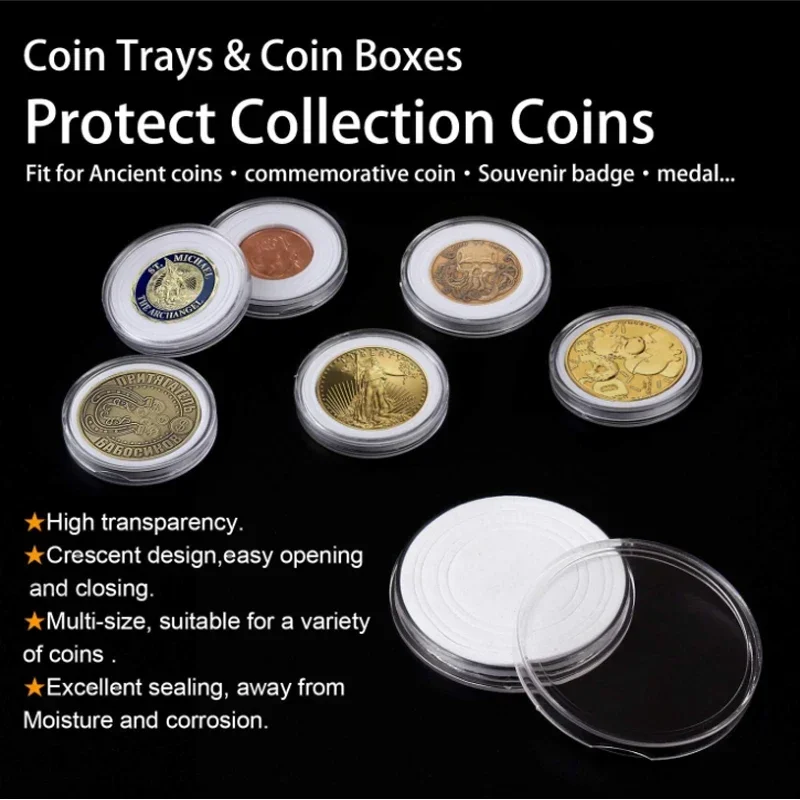 21-45mm Clear Transparents Plastic Coinn Holder Capsules Collection Cases Round Protection Boxs Container Acrylic Display Stand